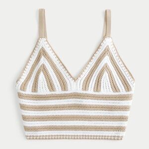 Hollister Crochet Striped Crop Tank in Cream and Tan